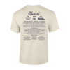 The 2024 Line-Up T-Shirt by Big Feastival is a cream tee featuring Big Feastival and the names of music artists, chefs, and food vendors on the back in blue, styled like a festival lineup poster.