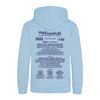 The Big Feastival Kids 2025 Line Up Hoodie in sky blue features a large 2025 festival lineup with artists, event info, and sponsors printed on the back in dark blue.
