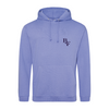 The Big Feastival 2025 Line Up Hoodie Violet by 2025 features a light purple color, front pocket, drawstring hood, and a small black BDF logo on the left chest. Background is plain white.