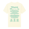 The Big Feastival 2025 Line Up T-Shirt Off White by 2025 features green text on the back listing artists, food vendors, and event details, including headliners for The Big Feastival 2025.