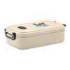 The Tupperware Lunch Box by 2025 is rectangular and beige with black handles and a floral lid design featuring green leaves and a red flower. It is closed and set against a plain white background.